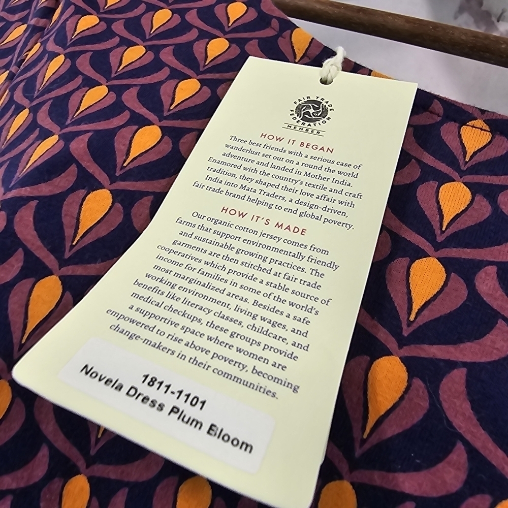 Mata Traders Dress Womens Medium Pattern Half Sleeve Organic Novela Plum Bloom - Picture 9 of 12